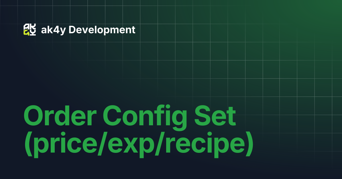 Order Config Set (price/exp/recipe) | ak4y Development
